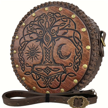 Crossbody Bags & Shoulder Bags - Bag Viking Nordic Embossed PU Leather Vintage Retro Satchel for Women - product detail view
