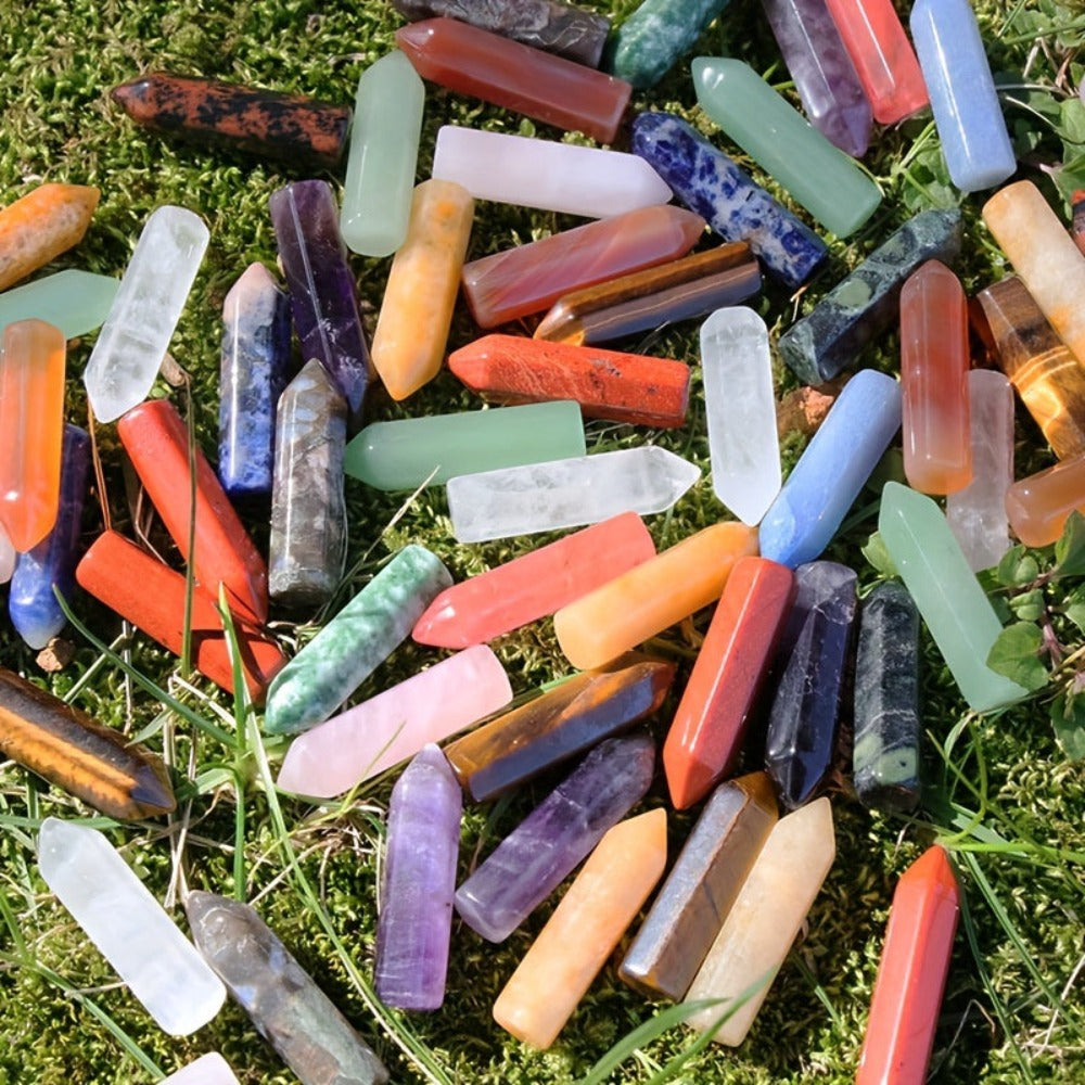 Crystal Wands - Healing Bulk 30pcs Hexagonal Pointed Quartz Assorted Faux Gemstones - product detail view 2