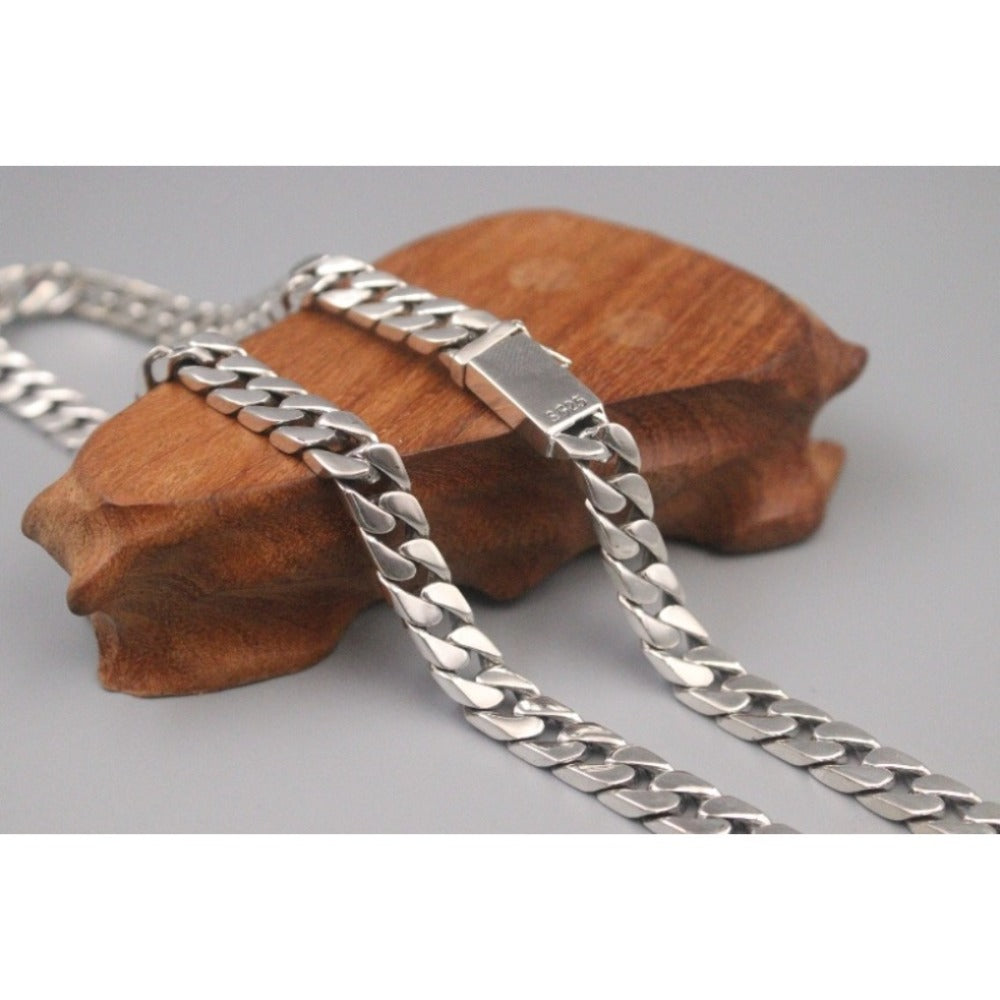 Cuban Link Chain Necklace - 925 Sterling Silver for Men 10mm Wide , Anti-Allergic, Multiple Lengths, & - product detail view