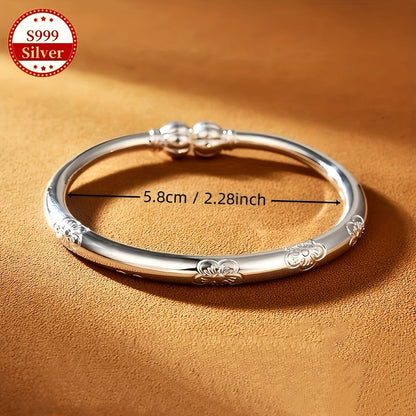 Cuff Bracelet - S999 Sterling Silver for Women Tribal Style Minimalist Bangle, Everyday - product detail view 3