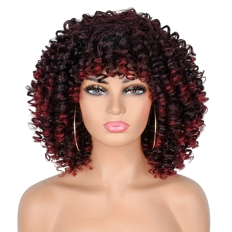 Curly Wig - Afro Kinky for Women - 14" Coily Synthetic with Bangs | Heat Resistant - product detail view 13