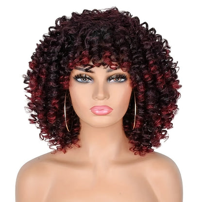 Curly Wig - Afro Kinky for Women - 14" Coily Synthetic with Bangs | Heat Resistant - product detail view 13