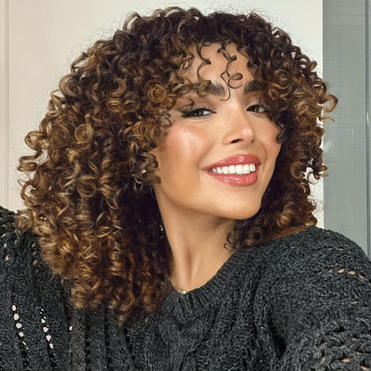 Curly Wig - Afro for Women - Voluminous 12 Inch Soft Synthetic Hair, Black to Brown - product detail view 5