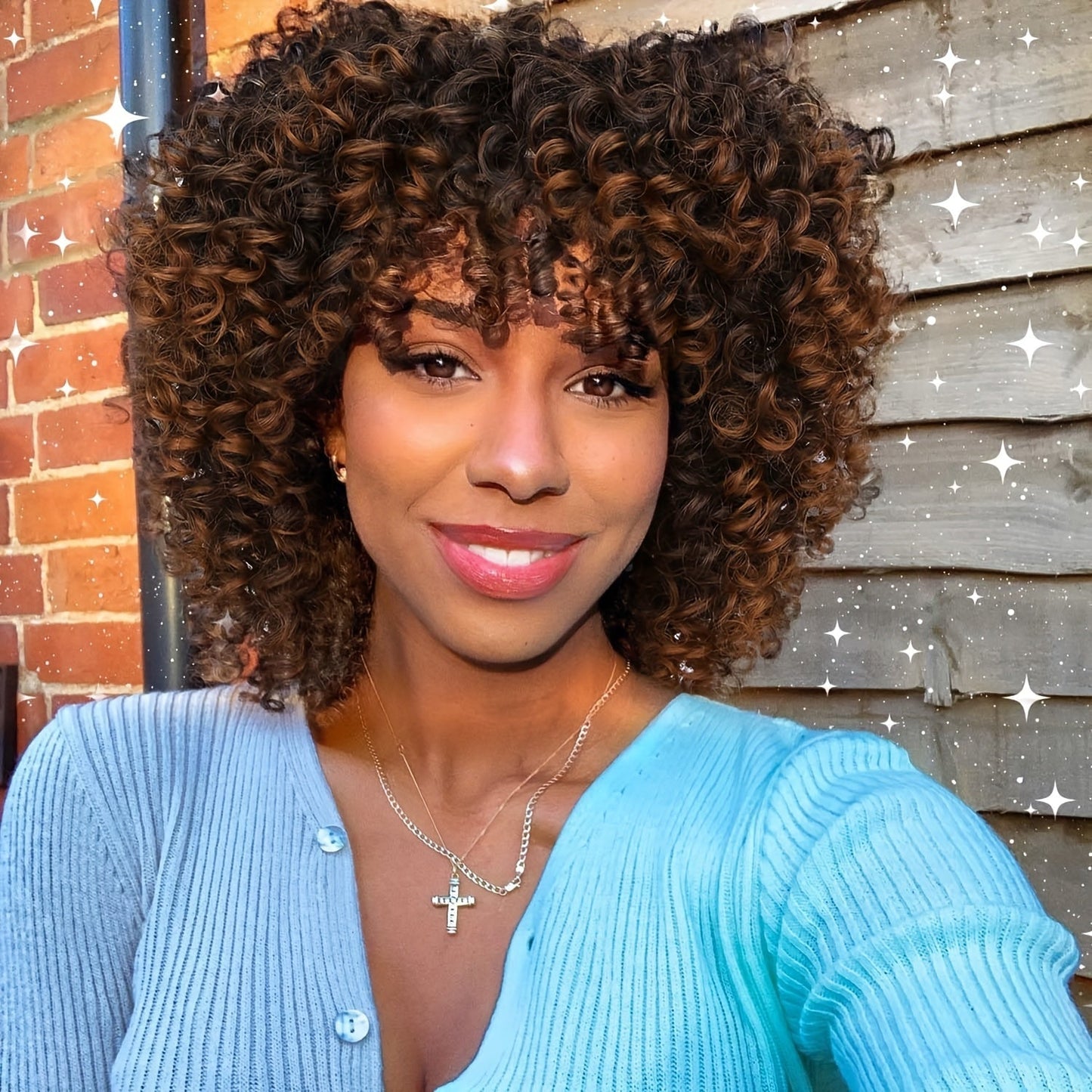 Curly Wig - Afro for Women - Voluminous 12 Inch Soft Synthetic Hair, Black to Brown - product detail view 17