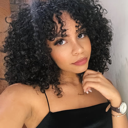 Curly Wig - Afro for Women - Voluminous 12 Inch Soft Synthetic Hair, Black to Brown - product detail view 19