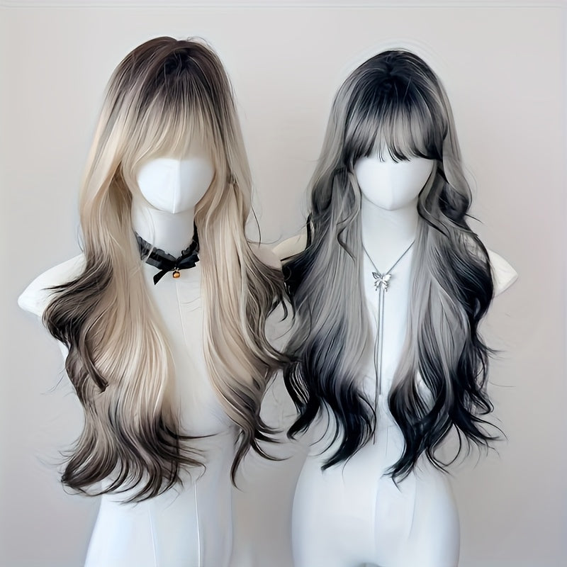 Curly Wig - Long with Bangs for Women - 24 Inch Y2K Ombre Gradient Synthetic Hair - product detail view 10