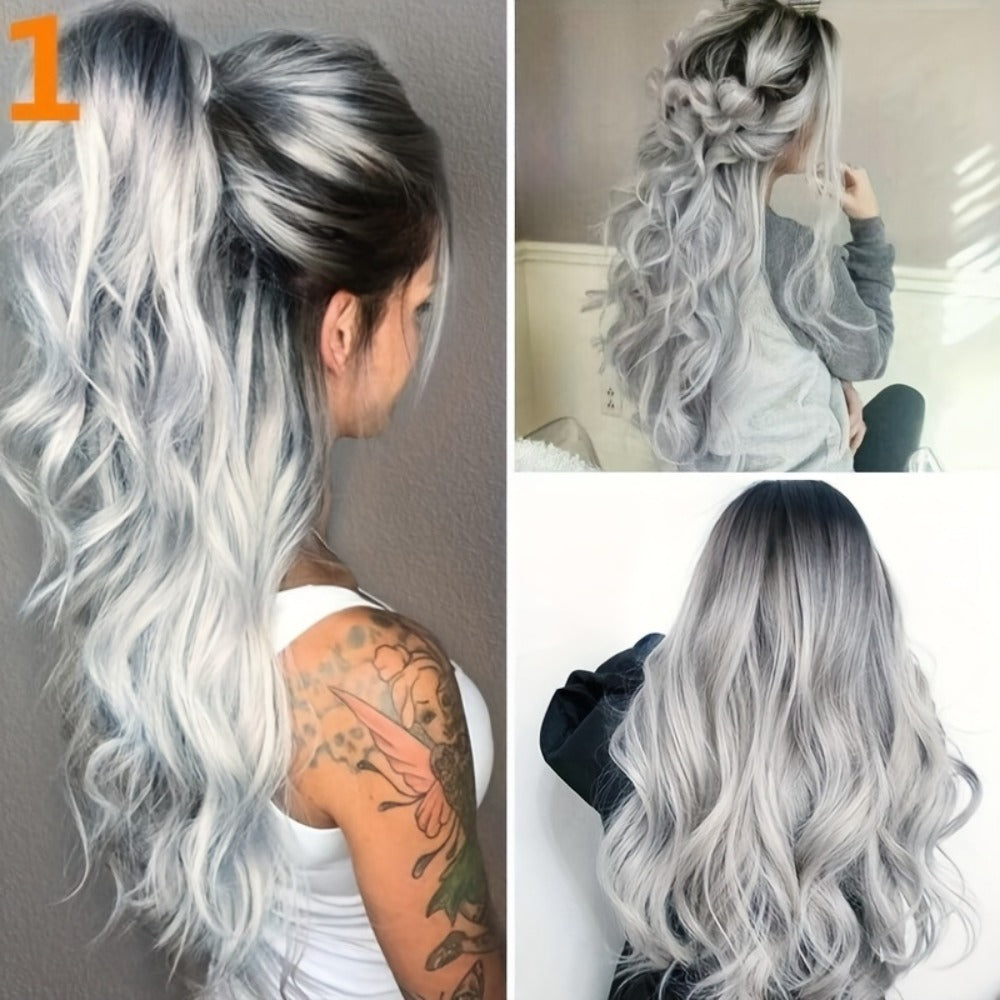 Curly Wig - Long Costume Gradient Black to Gray Heat-Resistant Synthetic Fiber Natural - product detail view 3