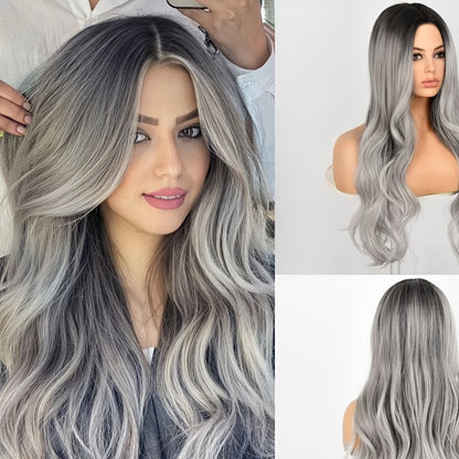 Curly Wig - Long Costume Gradient Black to Gray Heat-Resistant Synthetic Fiber Natural - product detail view 7