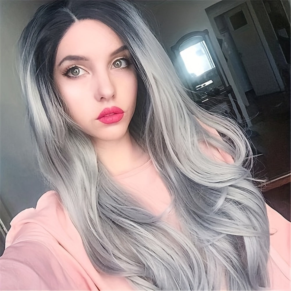Curly Wig - Long Costume Gradient Black to Gray Heat-Resistant Synthetic Fiber Natural - product detail view 9