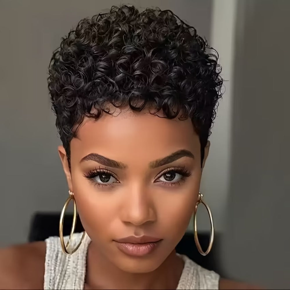 Curly Wig - Short for Women - 10 Inch Black Heat Resistant Synthetic Hair, Thickened - product detail view 3