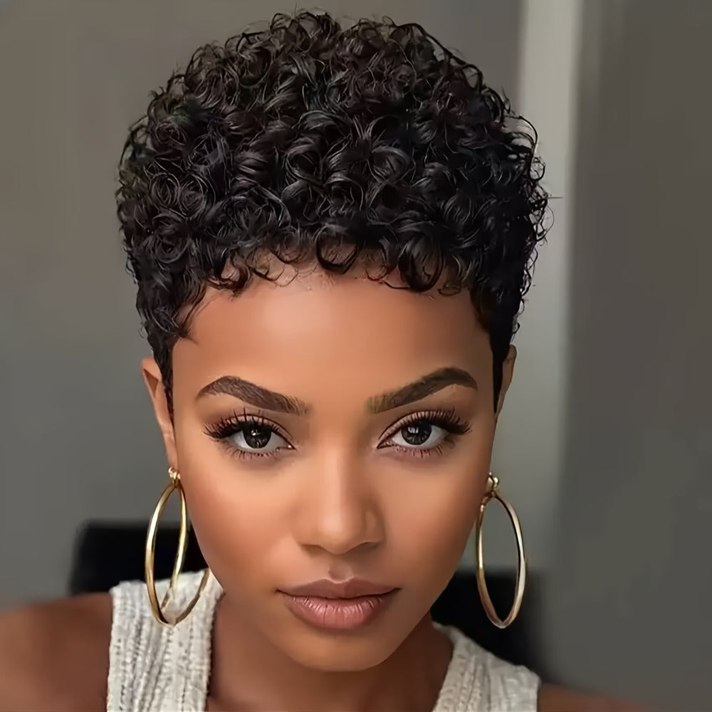 Curly Wig - Short for Women - 10 Inch Black Heat Resistant Synthetic Hair, Thickened - product detail view 9