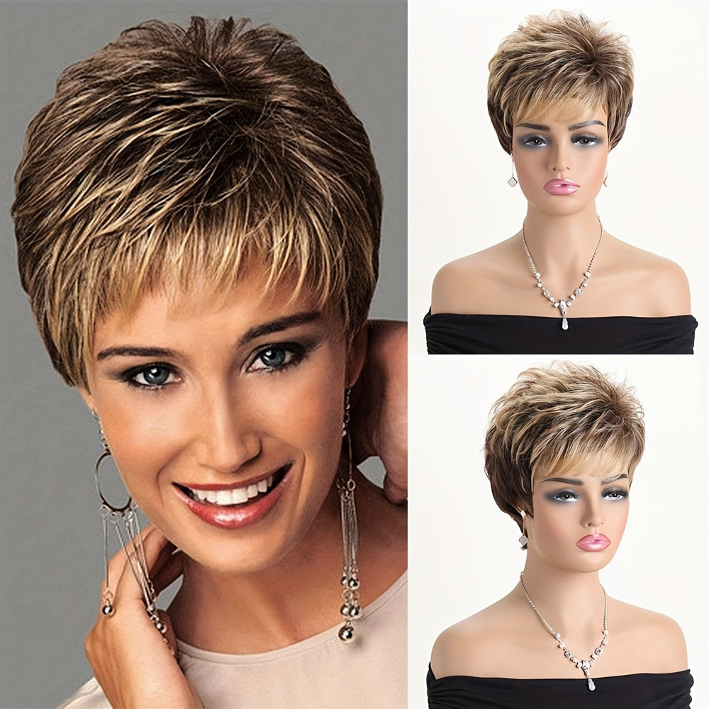 Curly Wig - Short for Women - 10 Inch Mixed Brown Heat Resistant Synthetic Hair, Rose - product detail view 12