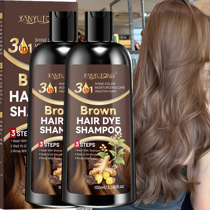 Hair Color Shampoo, YANYUTONG Brown Two-Bottle Set with 3.38oz in Each Labeled Pump Bottle