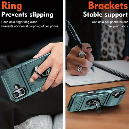 iPhone Card Slot Shockproof Case with Ring Holder & Kickstand – Wallet Phone Cover for iPhone 17 17 Air 17 Pro Max 16 15 14 13 12 11 Pro Max