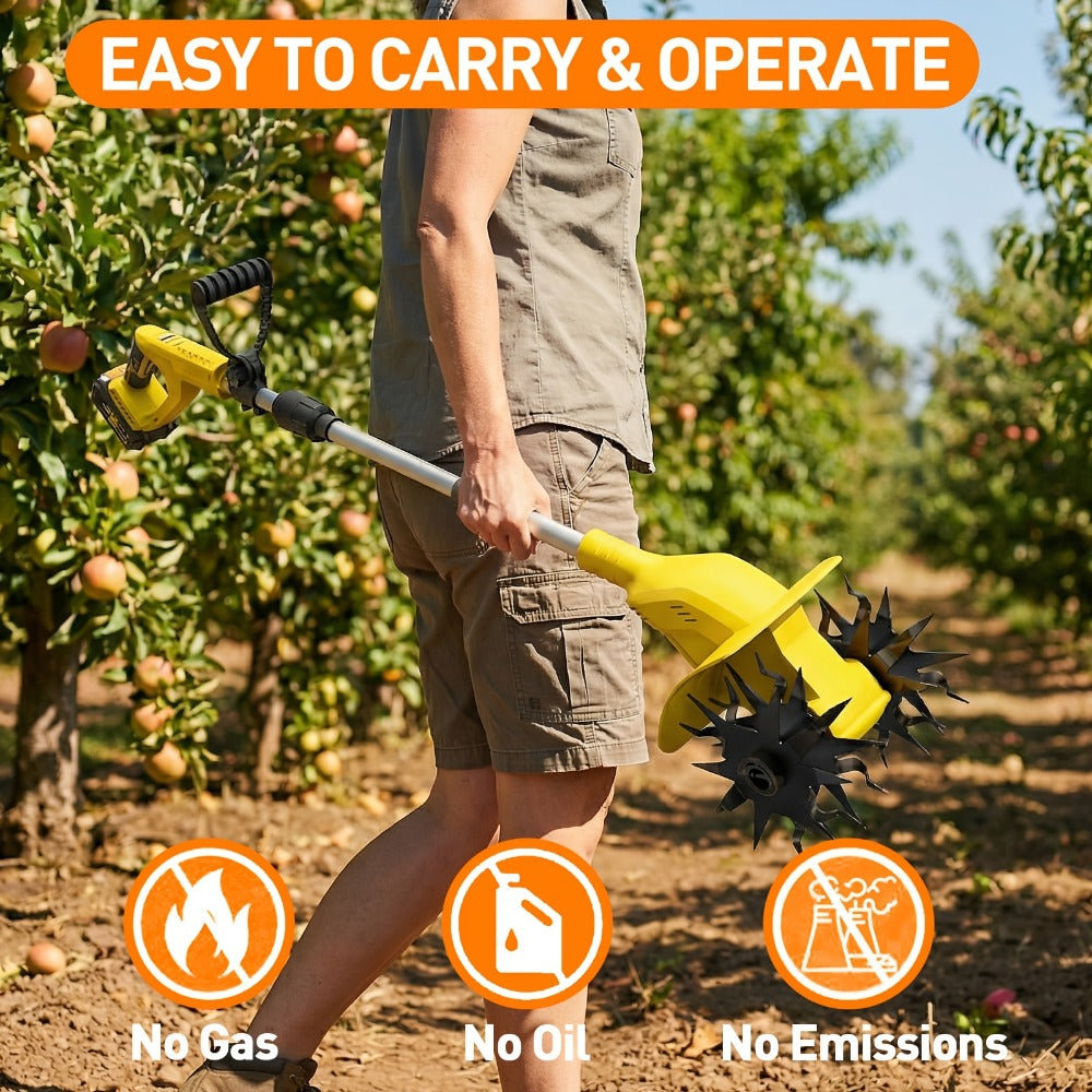 Electric Tiller Cultivator Cordless 20V Battery Powered - 8.6 Inch Tilling Width, Adjustable Handle