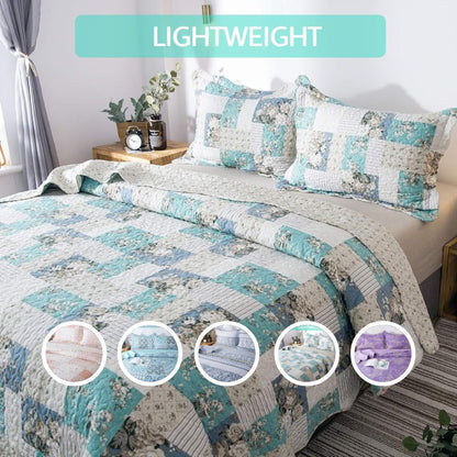 Floral Quilt Set Lightweight Bedspread Coverlet 2 or 3-Piece, All Season Hypoallergenic Breathable Paisley Patchwork Print Quilt for Bedroom