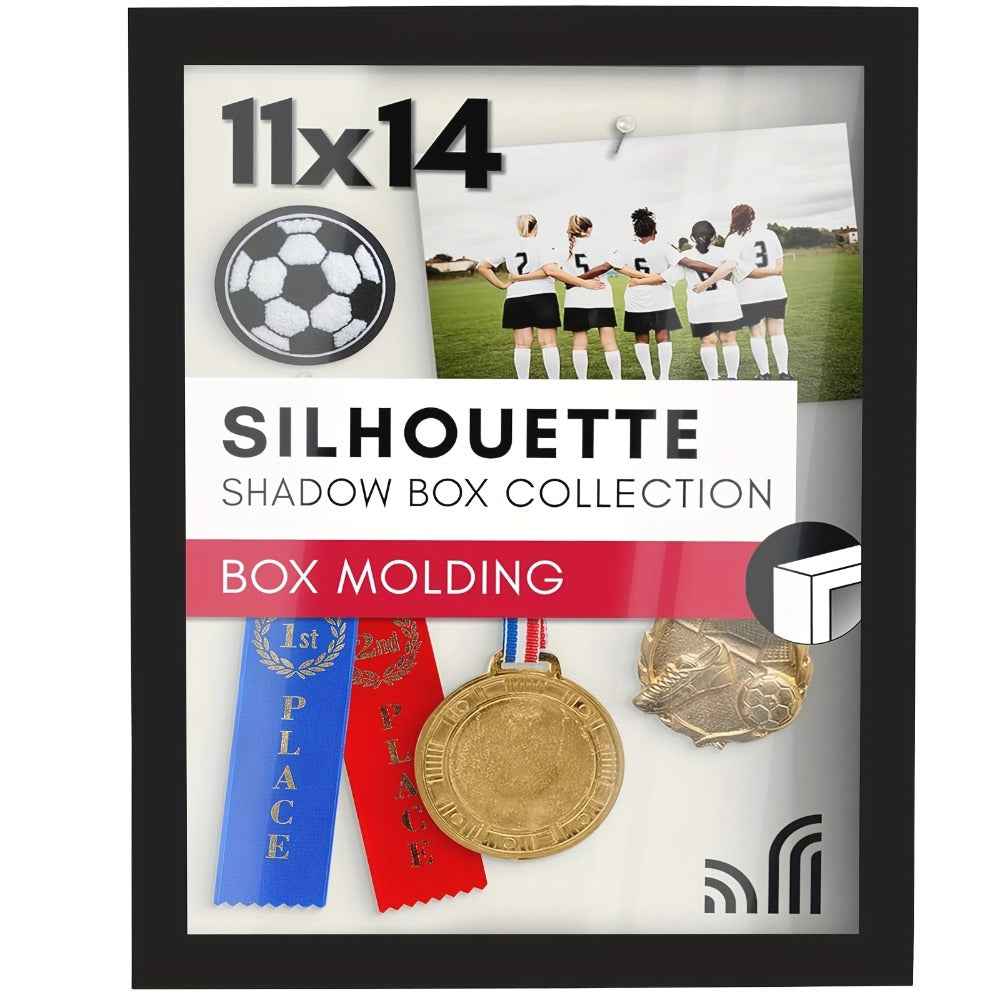 Shadow Box Frame 11x14 with 4 Removable Shelves – Large Deep Display Case for Medals Coins Pins Photos Flowers Keepsakes