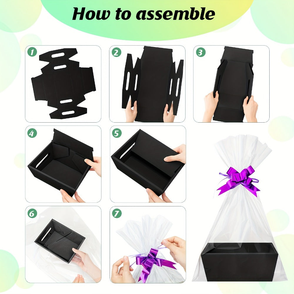 Gift Baskets Bulk Pack 74pcs Empty Paper Gift Baskets with Handles Bags and Bows 20 Baskets 30 Bags 24 Multicolor Bows for Party Favors