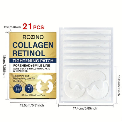 Anti-Wrinkle Face Patches 21pcs with Collagen Retinol Hyaluronic Acid & Aloe Vera – Forehead Smile Line Nasolabial Fold Overnight Skin