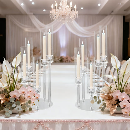 Acrylic Candelabra Candle Holder, Clear Crystal 5-Arm & 6-Arm Taper Candlestick Holders for Wedding Centerpiece