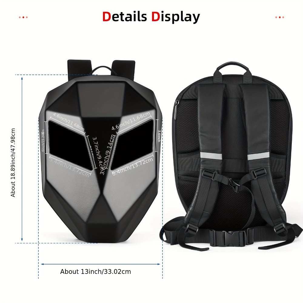 LED Motorcycle Backpack with Display Screen, Hard Shell Helmet Bag, USB Charging Port, 48x48 Dot Matrix Smart Riding Backpack