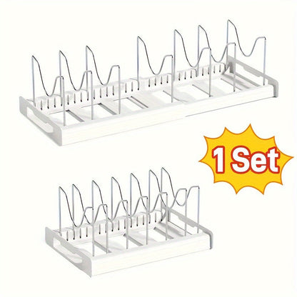 Expandable Pot Lid Kitchen Organizer with Removable Dividers, White Base and 12.2-22.6-Inch Width
