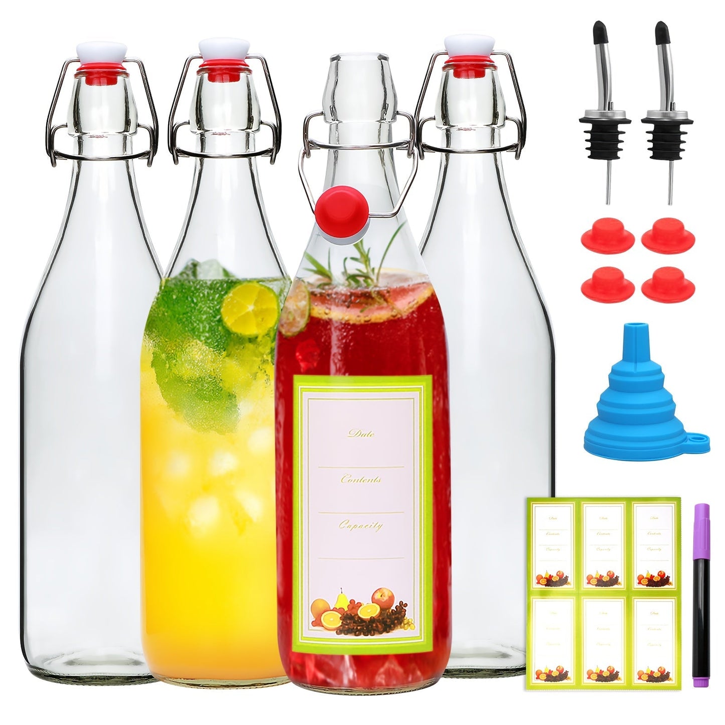 Flip Top Glass Bottles with Stopper 16oz, Airtight Swing Top Bottle for Kombucha, Juice, Vinegar