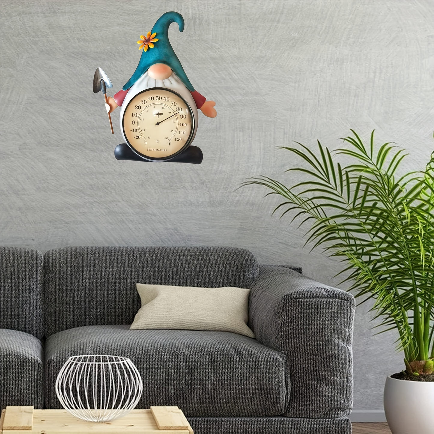 Outdoor Thermometer Metal Gnome | Wall Decor Patio Garden Indoor