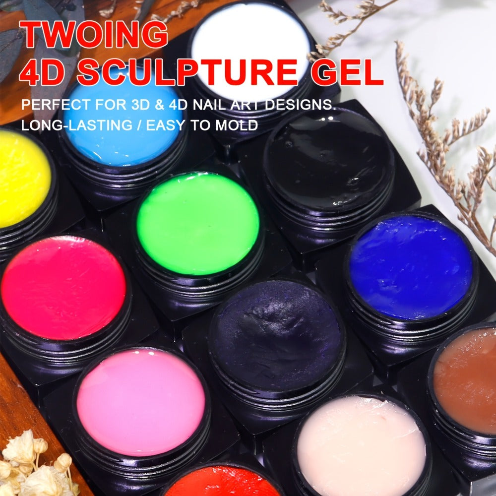 Nail Sculpting Gel Kit 3D 4D 12 Colors with Carving Pen – Firm Non-Sticky Soak-Off Sculpture Gel for Flowers, Leaves