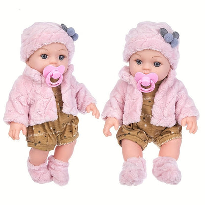 Mini Reborn Baby Doll 12 Inch Pink Plush Outfit Set – 30cm Realistic Newborn Girl Doll with Hat, Socks & Pacifier