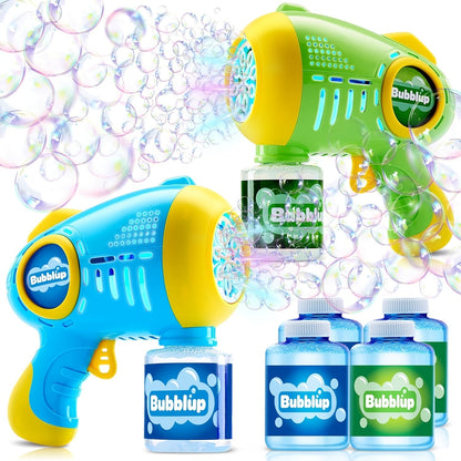 LED Light Up Bubble Gun 2 Pack with 4 Bottles Solution, 10-Hole Bubble Shooter 10000+ Bubbles Per Minute for Kids Adults