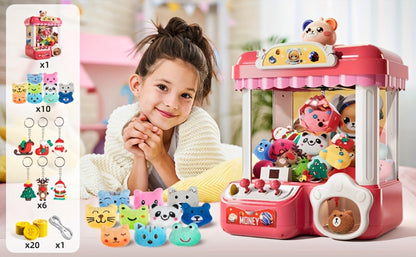Mini Claw Machine for Kids with Lights Music Pink, Large 16.9" Arcade Claw Toy with 20 Coins 16 Plush Dolls USB Cable