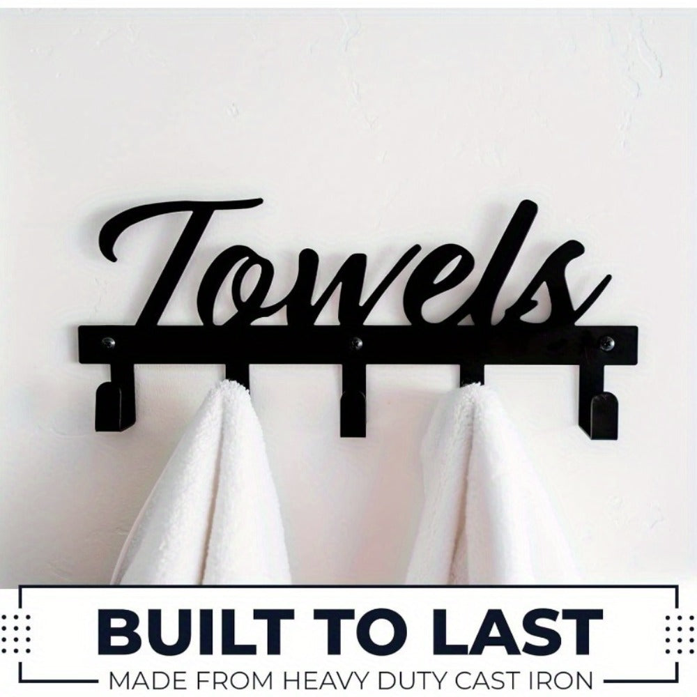 Wall Mount Towel Rack with 5 Hooks Farmhouse Bathroom Organizer Space Saving Towel Holder for Bathroom Kitchen Entryway Easy Install