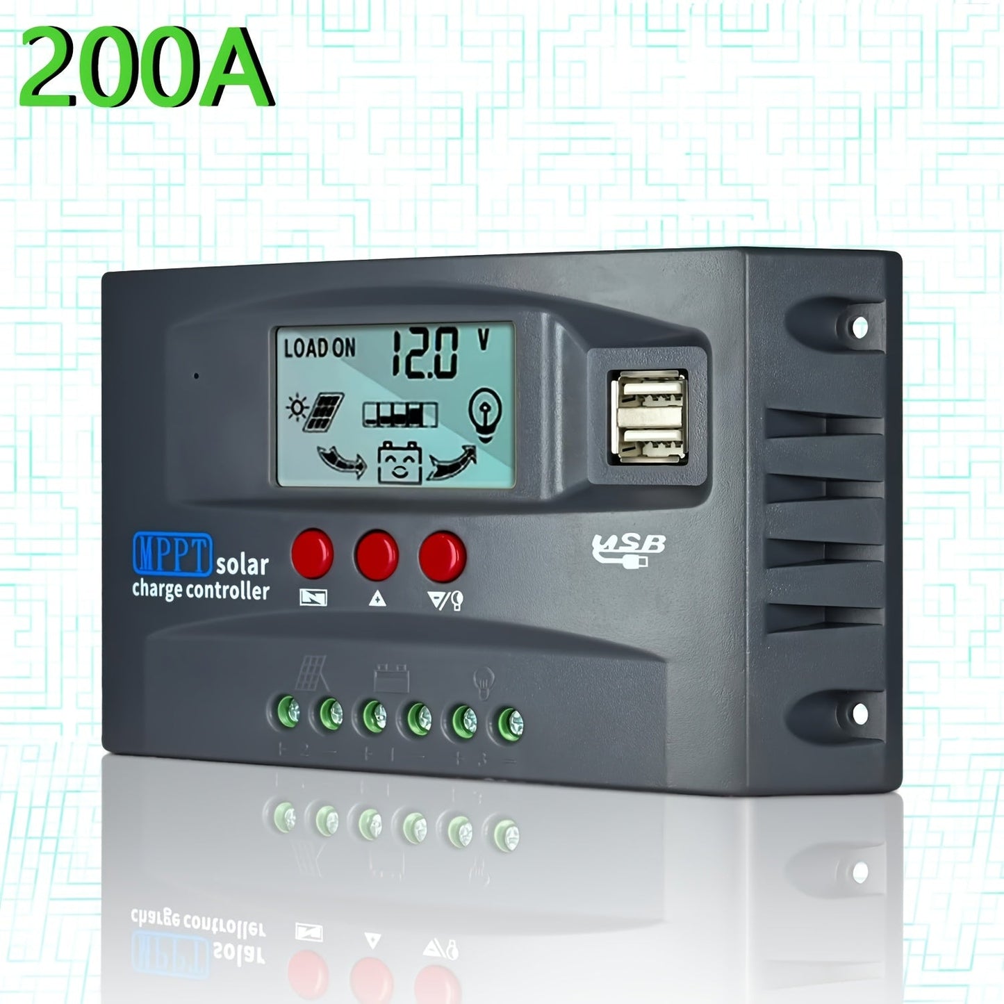 MPPT Solar Charge Controller 12V 24V – 150A/200A Auto-Tracking Solar Panel Regulator with LCD Display, Dual USB Port