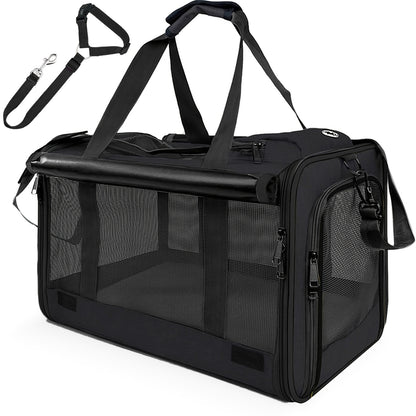 Airline Approved Soft Sided Pet Carrier – Durable Breathable Foldable Travel Bag with Pet Harness Included