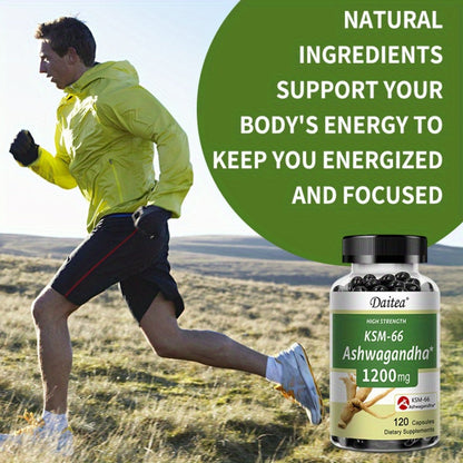 KSM-66 Ashwagandha 1200mg Extra Strength 120 Capsules for Stress, Mood Support & Anxiety, Adaptogen Supplement for Men & Women