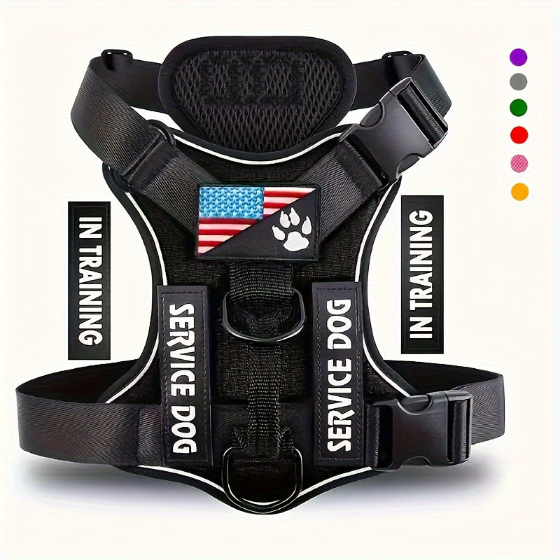 Service Dog Harness with 5 Patches – Reflective Adjustable Oxford Vest with Inner Mesh Layer, Service Dog ID System