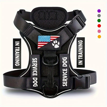Service Dog Harness with 5 Patches – Reflective Adjustable Oxford Vest with Inner Mesh Layer, Service Dog ID System