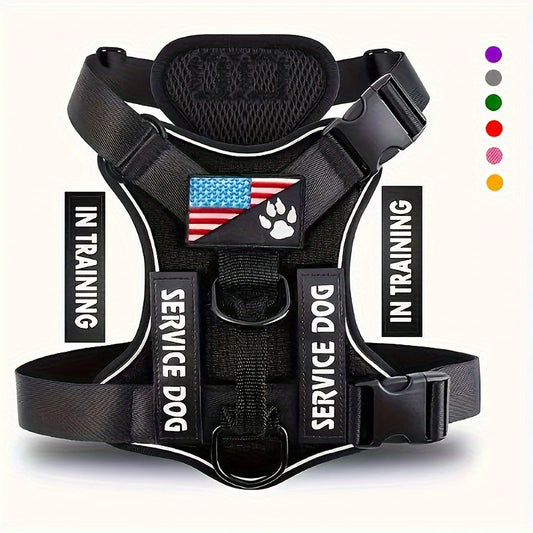 Five-Patch Dog Vest Harness in Black, Red, Rose Red, Grey or Green with XS-to-XL Sizes Pictured