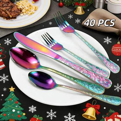 Flatware Set Stainless Steel Vintage Carved Cutlery Set Knife Fork Spoon for Family Gatherings Holiday Parties Kitchen Decor