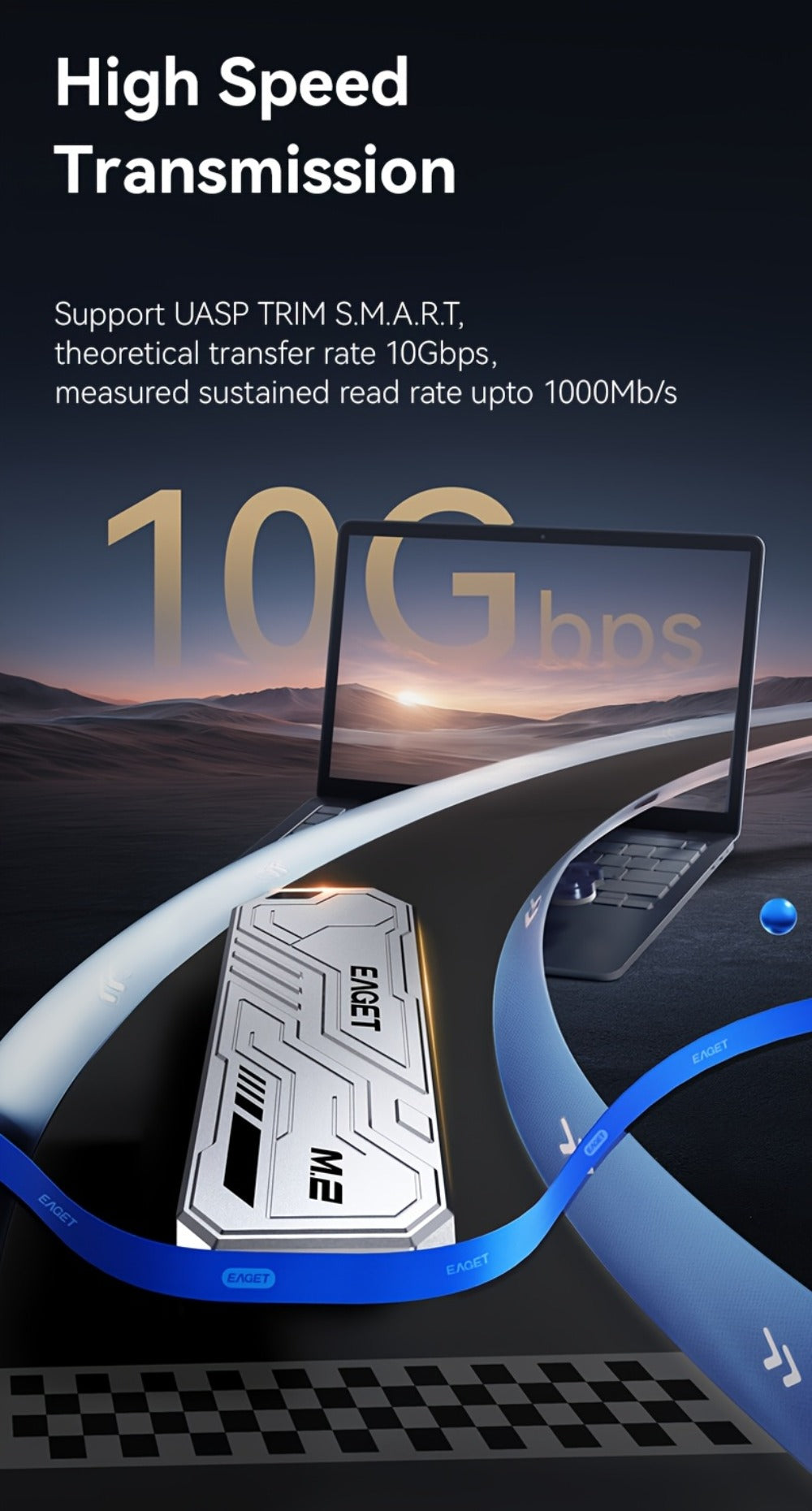 SE910D NVMe SSD Enclosure USB-C 10Gbps, Aluminum M.2 PCIe & NGFF SATA External Case, USB 3.2 Gen 2 Type-C Adapter