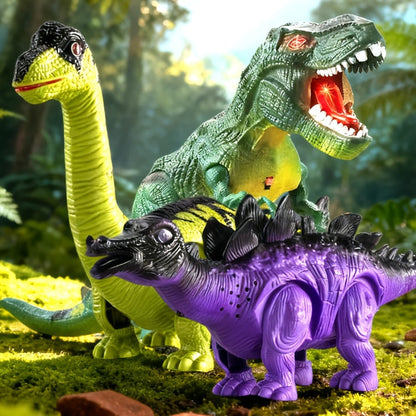 Interactive Dinosaur Toy Set 3 Pack with Walking, Roaring Sound & Lights, Electric T-Rex, Stegosaurus & Brachiosaurus