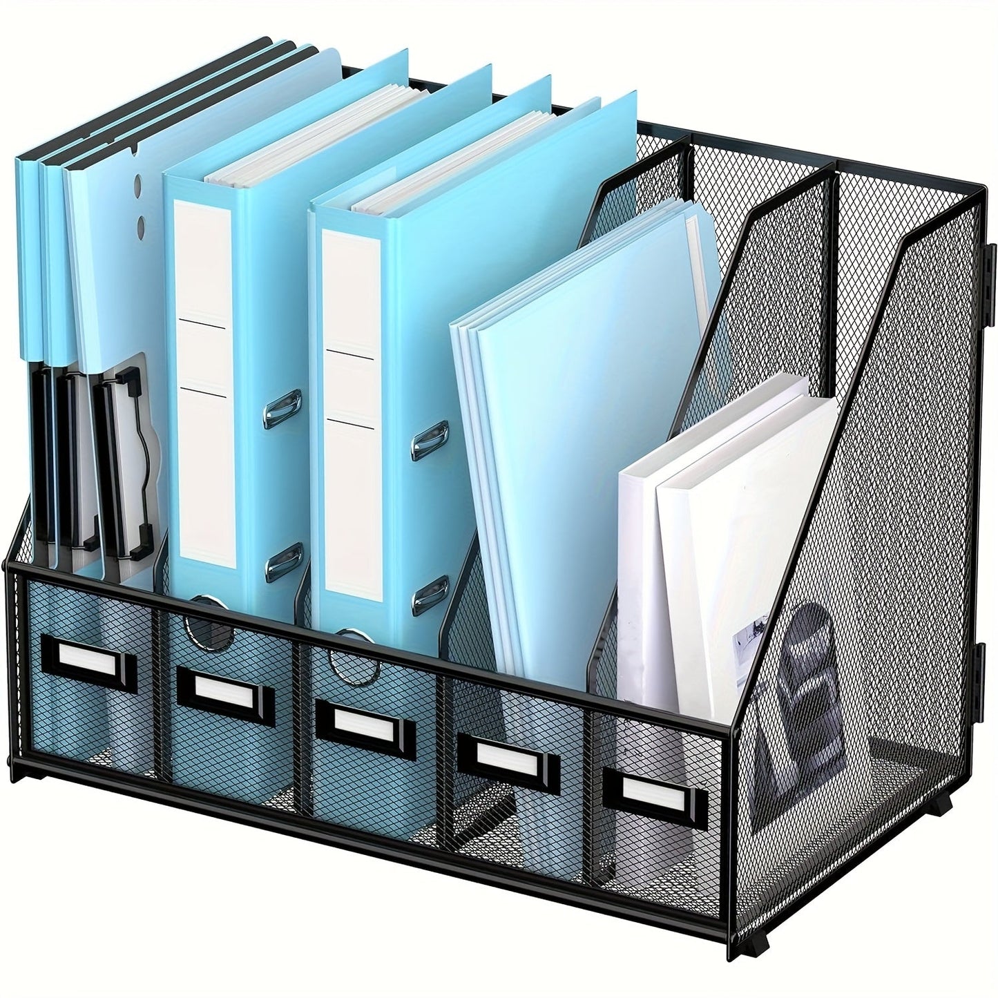 Metal Desk File Organizer 5 Vertical Compartments Magazine Holder Desktop File Rack for Entryways, Bedrooms and Living Spaces