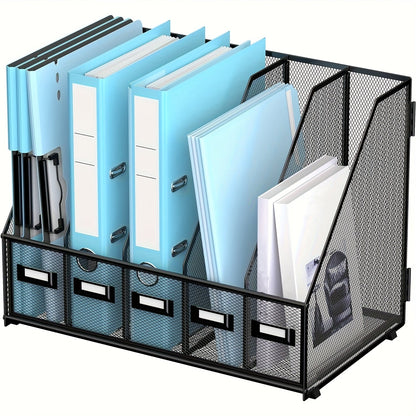 Metal Desk File Organizer 5 Vertical Compartments Magazine Holder Desktop File Rack for Entryways, Bedrooms and Living Spaces