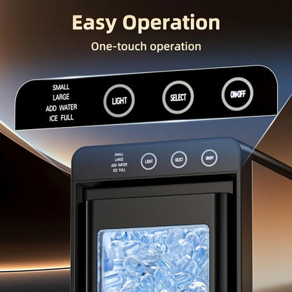 Countertop Ice Maker – 26 Lbs in 24 Hours, Selectable Ice Size, Internal Lighting, Self-Cleaning Portable Ice Machine with Basket & Scoop