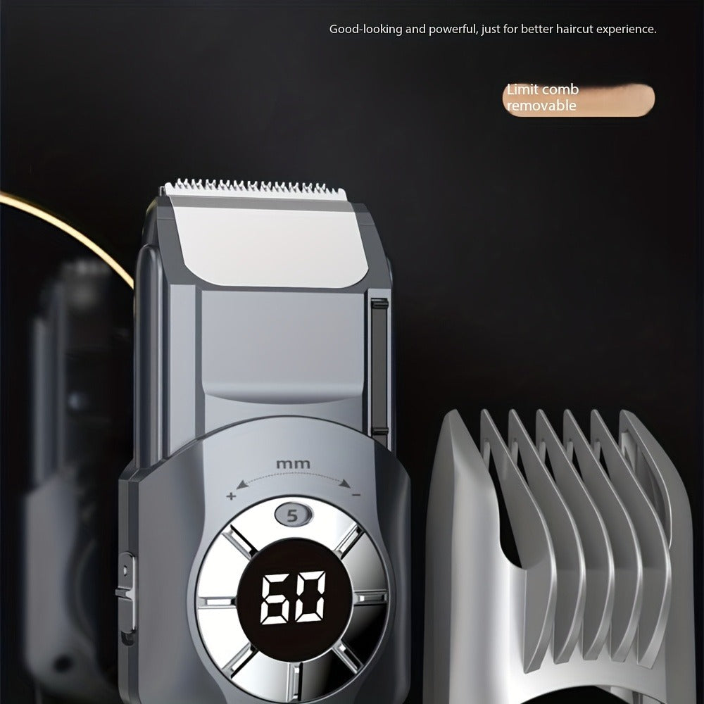 Professional Electric Hair Clipper Set for Men – 5-Speed LED Display Rechargeable Beard Trimmer & Hair Carving Kit