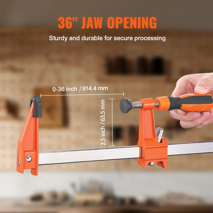 Bar Clamps for Woodworking 36 Inch 2-Pack, Quick-Change F Clamp Spreader with 600 lbs Load Limit, 2.5" Throat Depth
