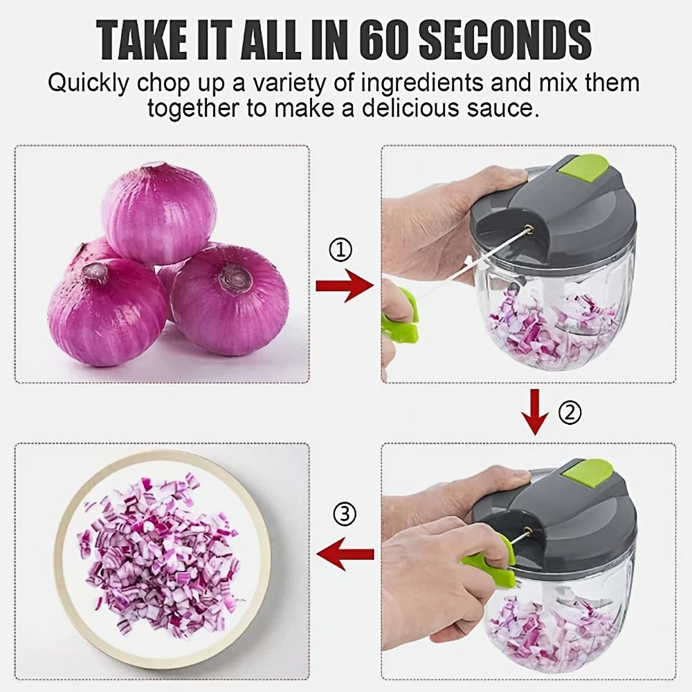 Vegetable Chopper with 3/5 Blades, Multifunctional Onion Chopper, Food Dicer & Salad Cutter with Container