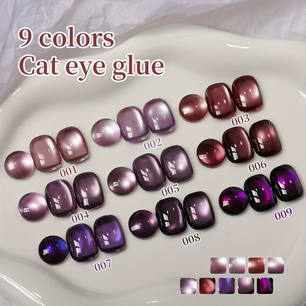 Purple Cat Eye Magnetic Gel Polish Set 9 Colors UV LED Soak Off | 3D Light-Shifting Effect 0.51oz Each Long Lasting Chip-Free | Salon & Home