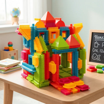 Hedgehog Bristle Blocks for Toddlers 150PCS, Interlocking Brush Building Set, Sensory STEM Learning Toy for Kids Ages 2 3 4 5